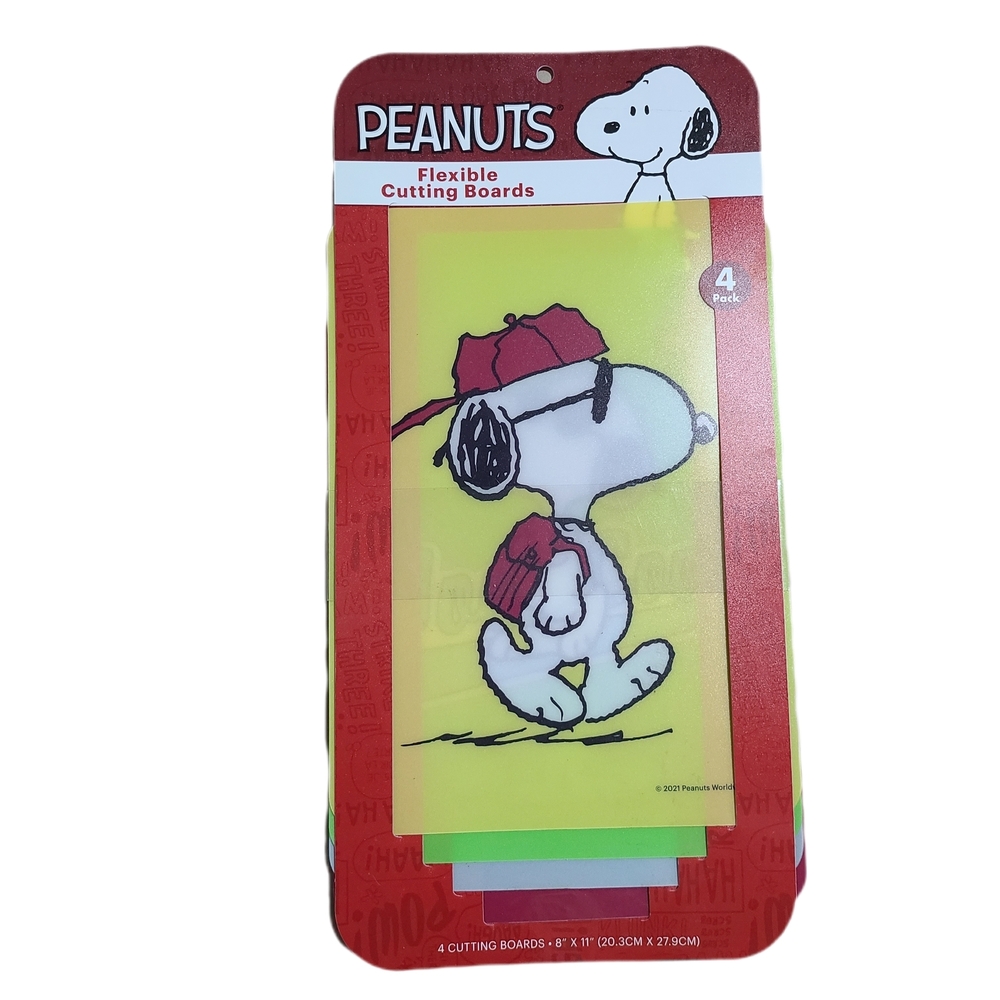 Peanuts Flexible Plastic Cutting Boards, Yellow, Green, Blue, Red 4 Pack
